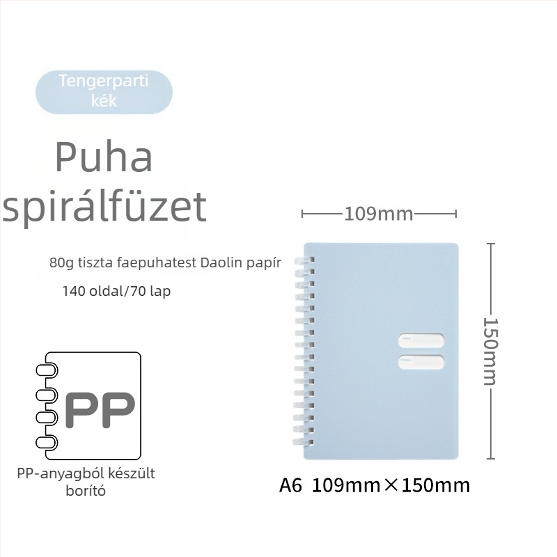 Spirálisan kötött jegyzetfüzet puha PP borítóval, modell 833, 140 oldal szöveges papír, 80 g/m²