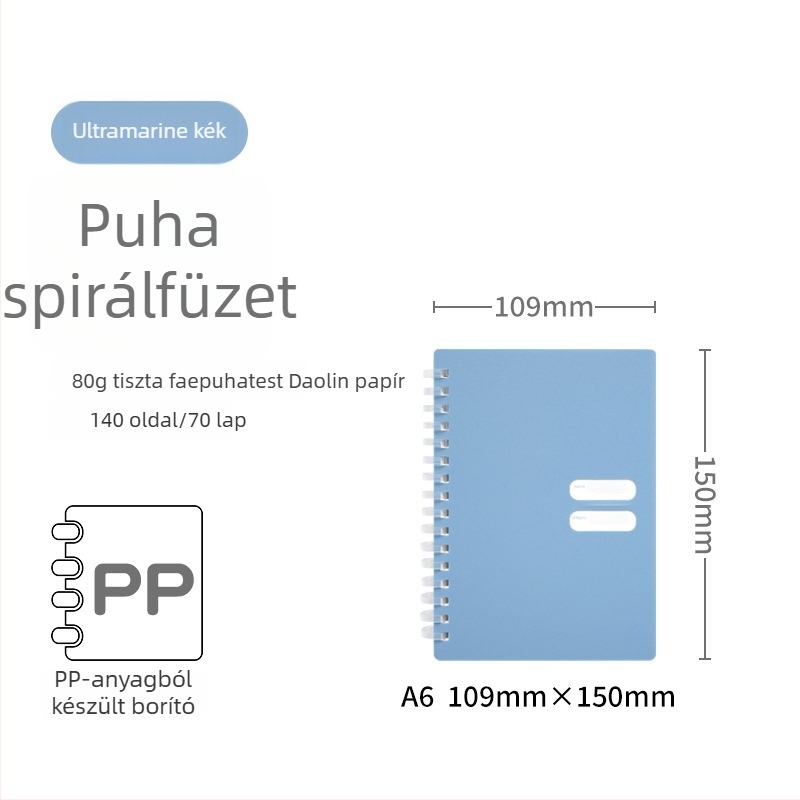 Spirálisan kötött jegyzetfüzet puha PP borítóval, modell 833, 140 oldal szöveges papír, 80 g/m²