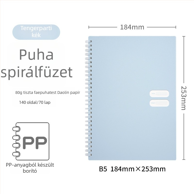 Spirálisan kötött jegyzetfüzet puha PP borítóval, modell 833, 140 oldal szöveges papír, 80 g/m²