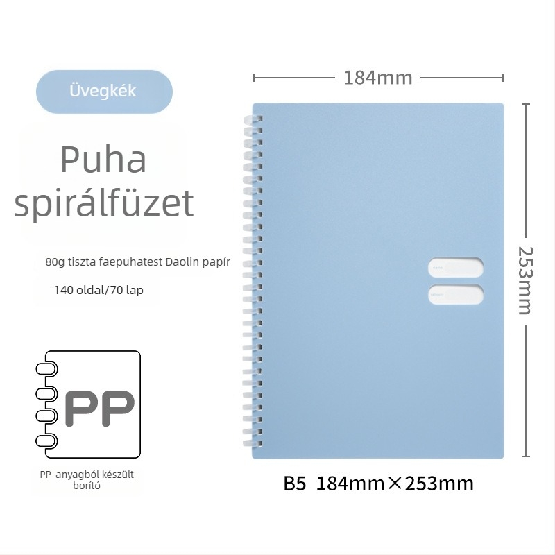 Spirálisan kötött jegyzetfüzet puha PP borítóval, modell 833, 140 oldal szöveges papír, 80 g/m²