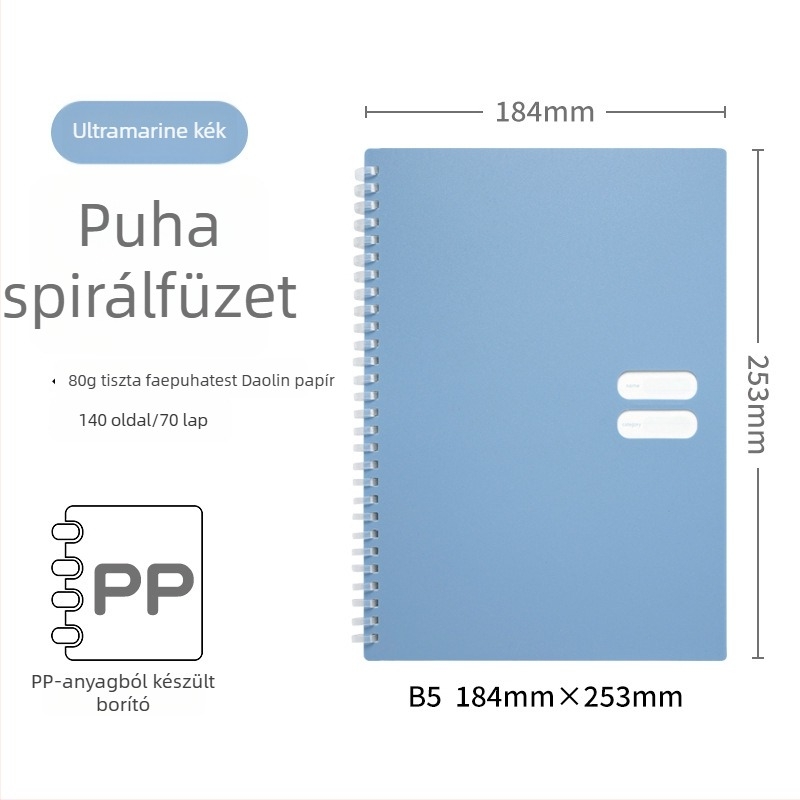 Spirálisan kötött jegyzetfüzet puha PP borítóval, modell 833, 140 oldal szöveges papír, 80 g/m²