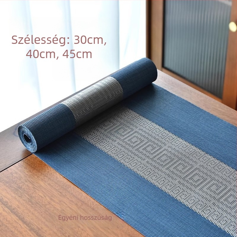 Asztalterítő tea ceremóniához, Zen ihletésű, Új kínai stílus, csíkos minta, PVC felület, poliészter 70%/30%