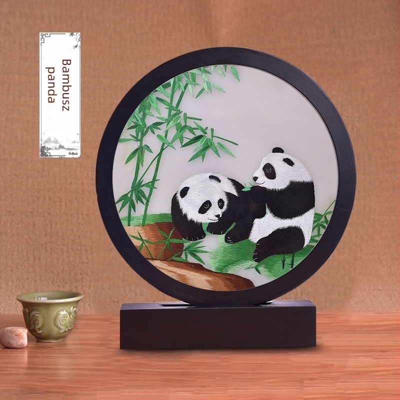 Suzhou hímzés asztali képernyő, kézzel hímzett, kétoldalas fa dekor chicken-wingwood stílusban, modern minimalista