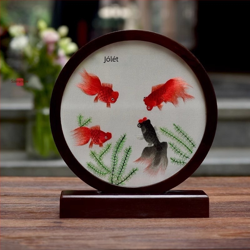 Suzhou hímzés asztali képernyő, kézzel hímzett, kétoldalas fa dekor chicken-wingwood stílusban, modern minimalista