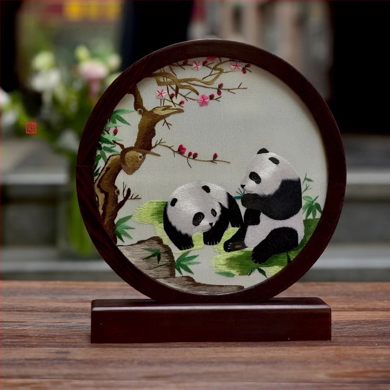 Suzhou hímzés asztali képernyő, kézzel hímzett, kétoldalas fa dekor chicken-wingwood stílusban, modern minimalista