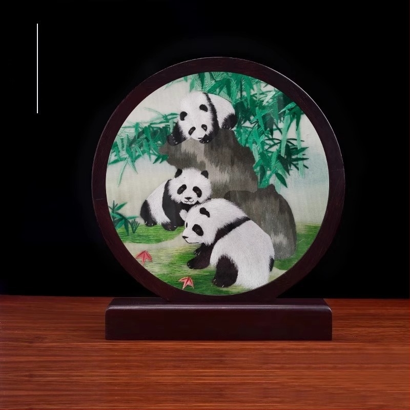 Suzhou hímzés asztali képernyő, kézzel hímzett, kétoldalas fa dekor chicken-wingwood stílusban, modern minimalista