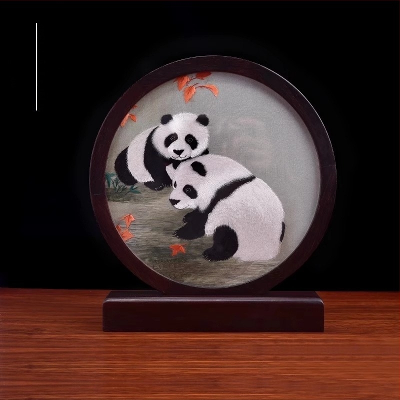 Suzhou hímzés asztali képernyő, kézzel hímzett, kétoldalas fa dekor chicken-wingwood stílusban, modern minimalista