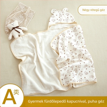 Gyerekek kapucnis géz törölköző köpeny, multifunkcionális a kültéri fürdésre, 200–300 g, 40s szál, nyomtatott anyag, testreszabás elérhető