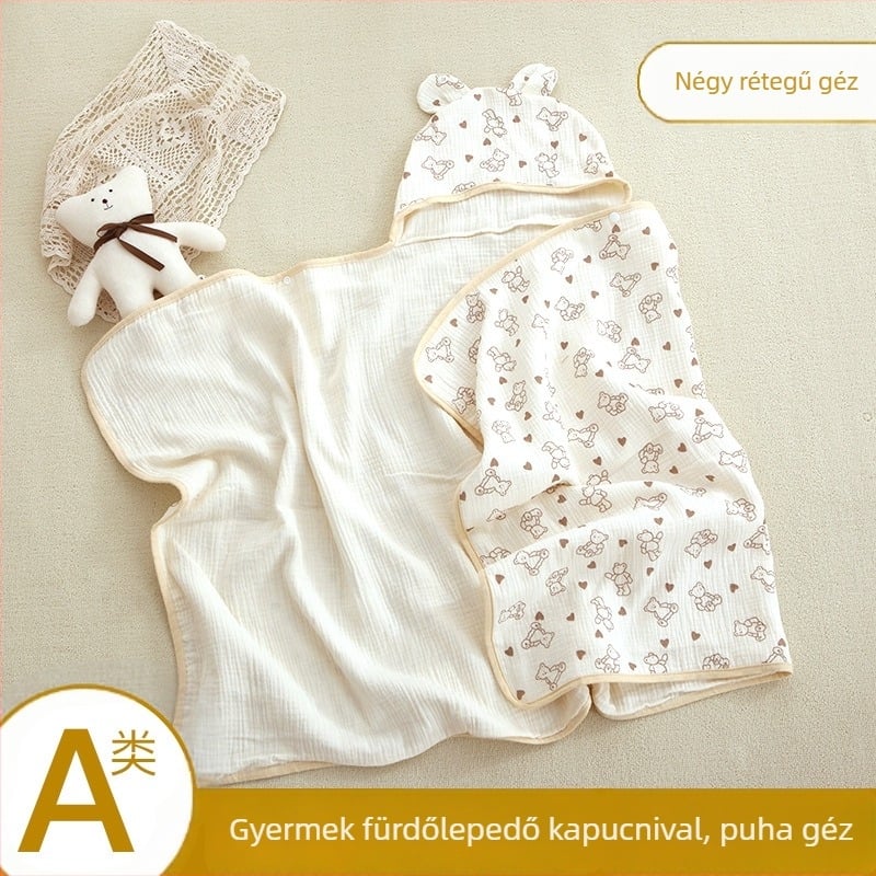 Gyerekek kapucnis géz törölköző köpeny, multifunkcionális a kültéri fürdésre, 200–300 g, 40s szál, nyomtatott anyag, testreszabás elérhető