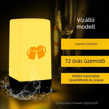 LED tölthető éjszakai fény asztali lámpa, négyzet alakú modell HT-TD1W020, műanyag tartó, modern minimalista stílus, OEM logó