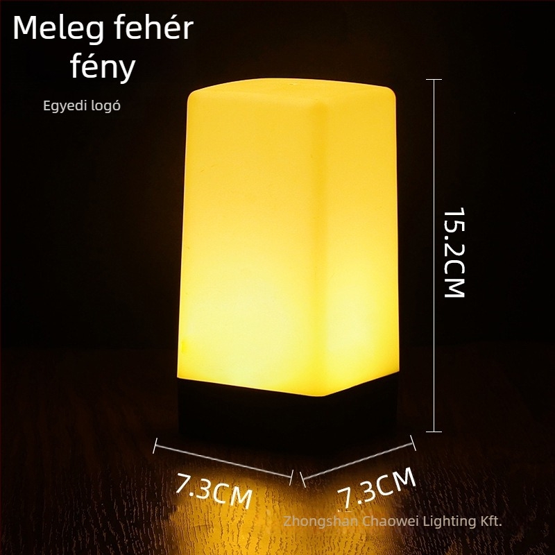 LED tölthető éjszakai fény asztali lámpa, négyzet alakú modell HT-TD1W020, műanyag tartó, modern minimalista stílus, OEM logó