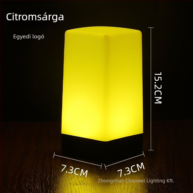 LED tölthető éjszakai fény asztali lámpa, négyzet alakú modell HT-TD1W020, műanyag tartó, modern minimalista stílus, OEM logó