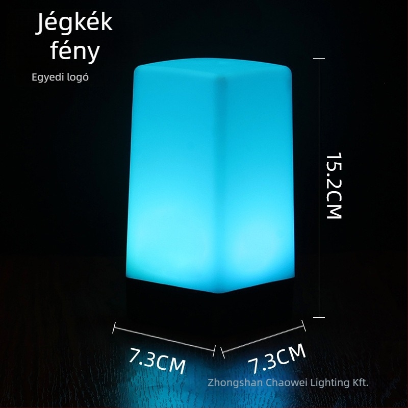 LED tölthető éjszakai fény asztali lámpa, négyzet alakú modell HT-TD1W020, műanyag tartó, modern minimalista stílus, OEM logó