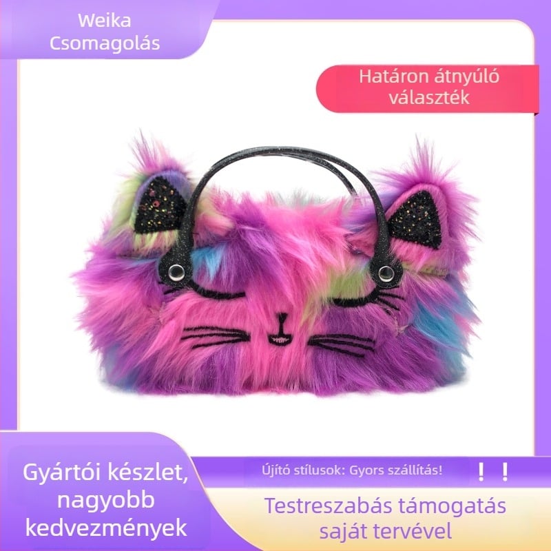 Gyerekeknek kész plüss macskás szemüvegtok – textil, varrott, karikatúra állat motívum, testreszabható