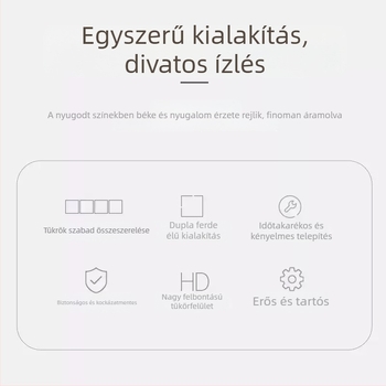 Öntapadós falikép-tükör, minimalistikus hálószobai tükör, geometriai absztrakt mintával, víz- és olajálló, akril, világosszürke, 2,0 mm ívelt sarkok, 1 darab