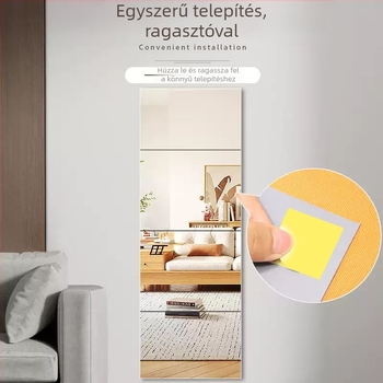 Öntapadós falikép-tükör, minimalistikus hálószobai tükör, geometriai absztrakt mintával, víz- és olajálló, akril, világosszürke, 2,0 mm ívelt sarkok, 1 darab