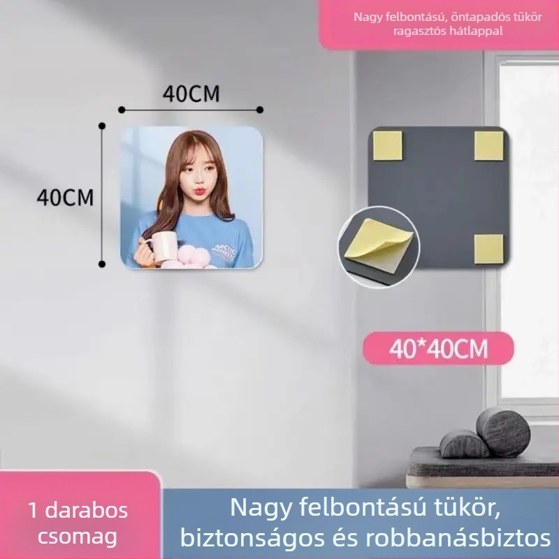Öntapadós falikép-tükör, minimalistikus hálószobai tükör, geometriai absztrakt mintával, víz- és olajálló, akril, világosszürke, 2,0 mm ívelt sarkok, 1 darab