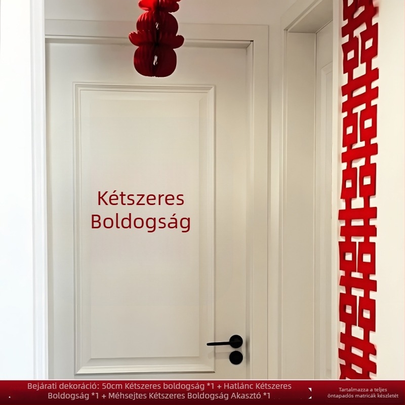 Esküvői hálószoba dekorációs készlet – egyszerű és elegáns ágytámla mögötti fal dekor, textil díszítés és boldog feliratú matricák