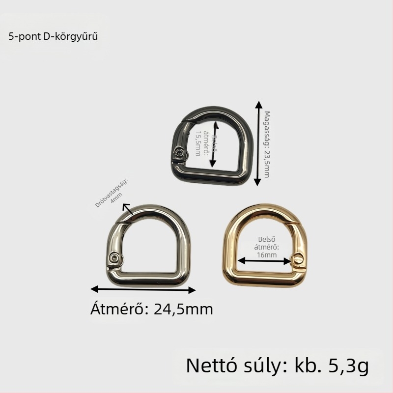 D‑formájú táska hardver készlet: rugós gyűrű, D‑formájú csat és vállszíj csat | Fém | Őszi 2024 megjelenés | Poggyász kiegészítők