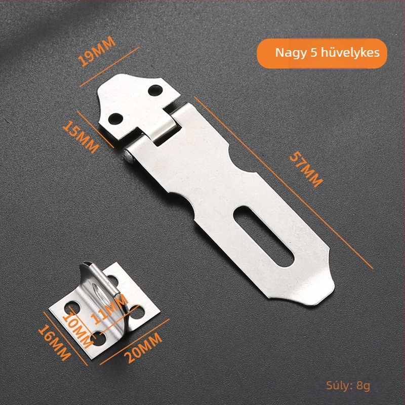 Zárlemez rozsdamentes acélból, modell 06 Lock Card, fiókokhoz, szekrényekhez, fa dobozokhoz, ablakokhoz és ajtókhoz, felület: wire-drawing, modern minimalizmus