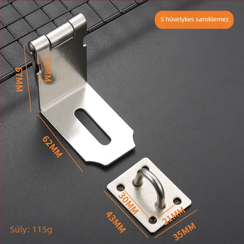 Zárlemez rozsdamentes acélból, modell 06 Lock Card, fiókokhoz, szekrényekhez, fa dobozokhoz, ablakokhoz és ajtókhoz, felület: wire-drawing, modern minimalizmus