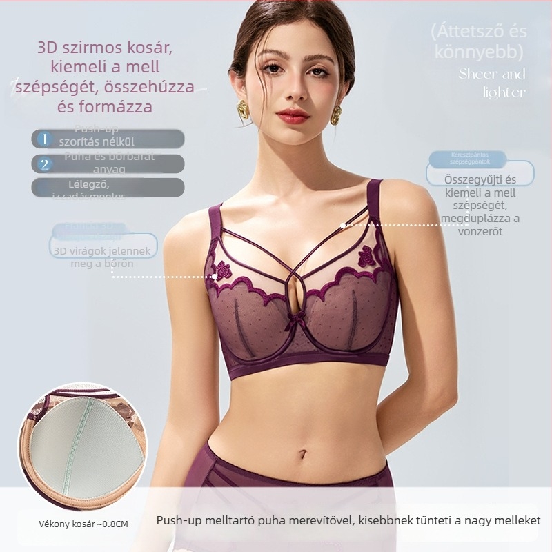 Pluszméretű női melltartó nagy mellekhez, alakformáló és tartást adó, push-up hatás, anti-lógás, könnyű nylon anyag