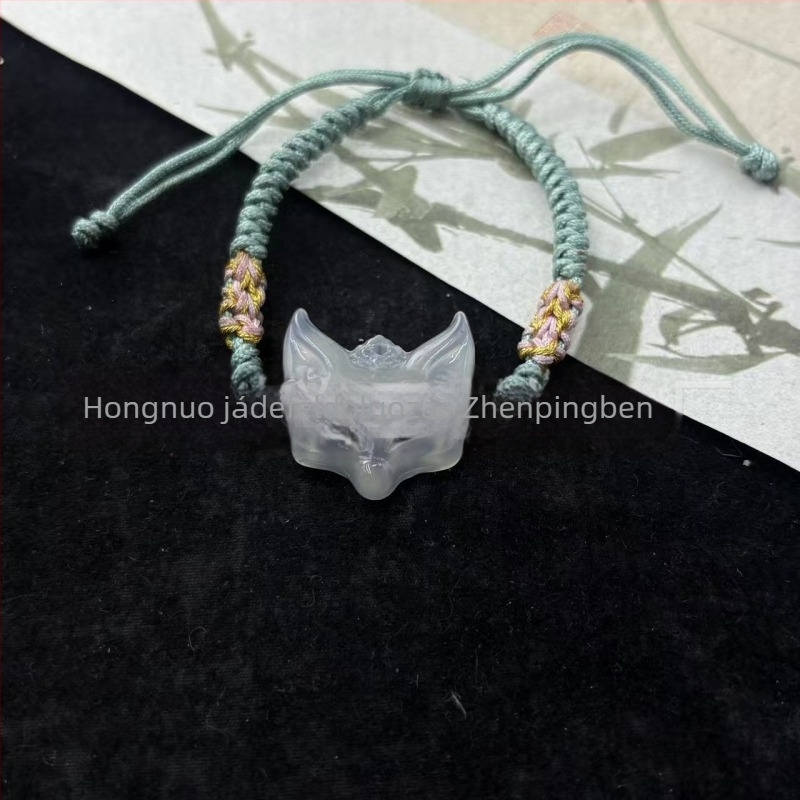 Farkasmaszkos medálos karkötő chalcedonból, természetes chalcedon, kör alakú gyöngyök, polírozott felület, Si2 tisztaság