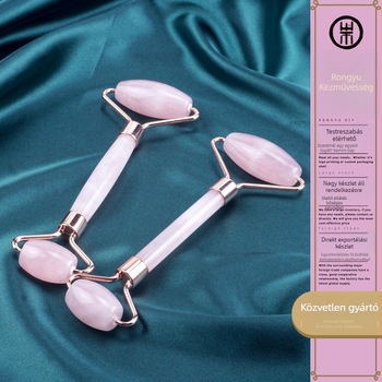 Rózsakvarcból készült dupla fejű roller szett, szív alakú arcmasszázshoz