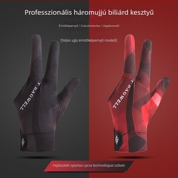 Vékony háromujjas biliárd kesztyűk, légáteresztőek, csúszásmentesek, félujjas