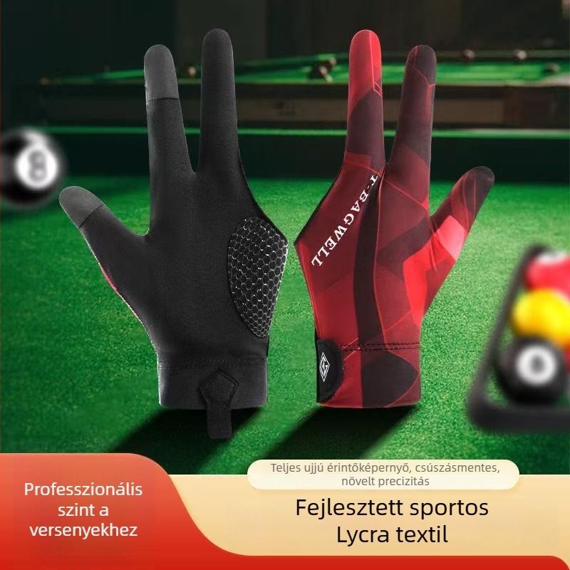 Vékony háromujjas biliárd kesztyűk, légáteresztőek, csúszásmentesek, félujjas