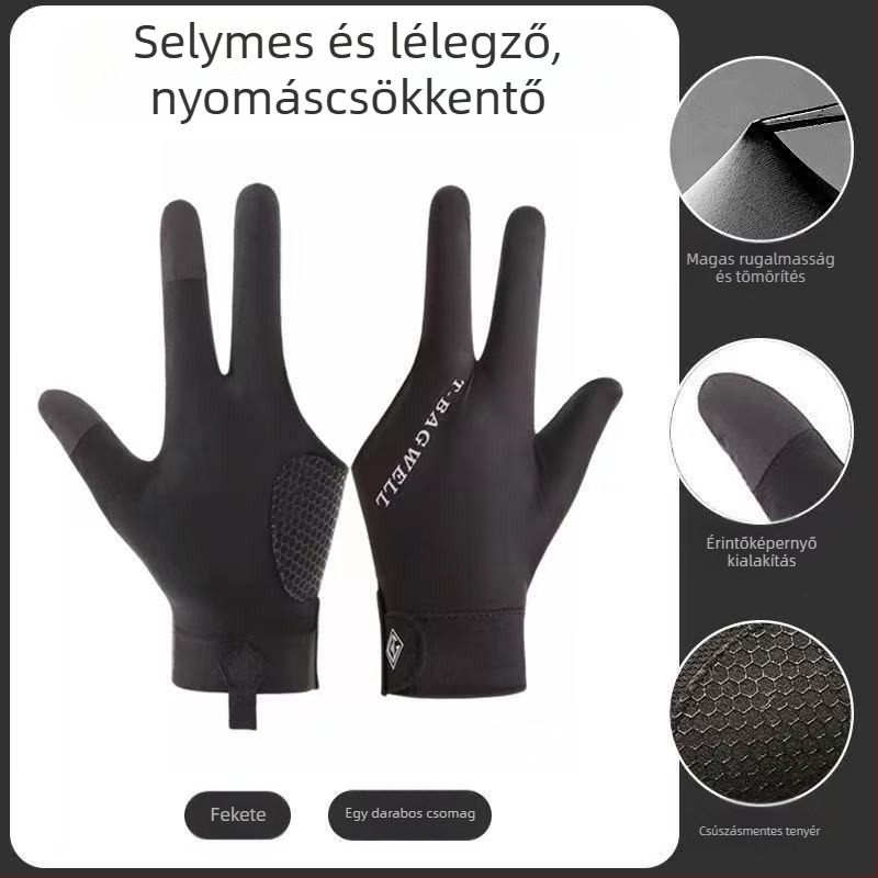 Vékony háromujjas biliárd kesztyűk, légáteresztőek, csúszásmentesek, félujjas