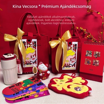 Filcből készült üzleti ajándék szett kínai stílusban, díszdobozban; céges, promóciós és reklám ajándékokhoz.