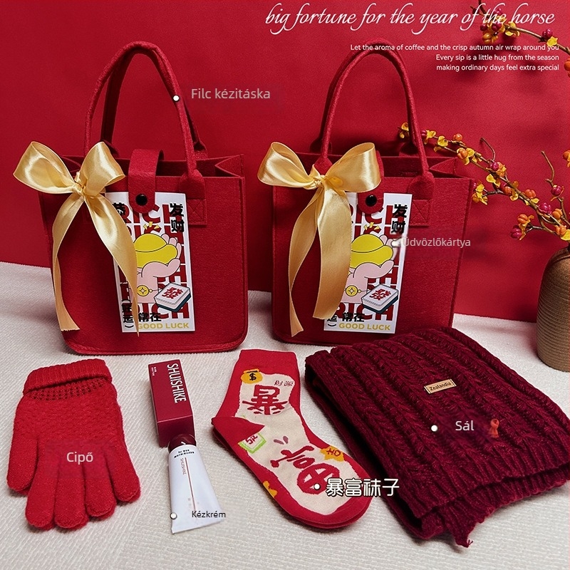 Filcből készült üzleti ajándék szett kínai stílusban, díszdobozban; céges, promóciós és reklám ajándékokhoz.