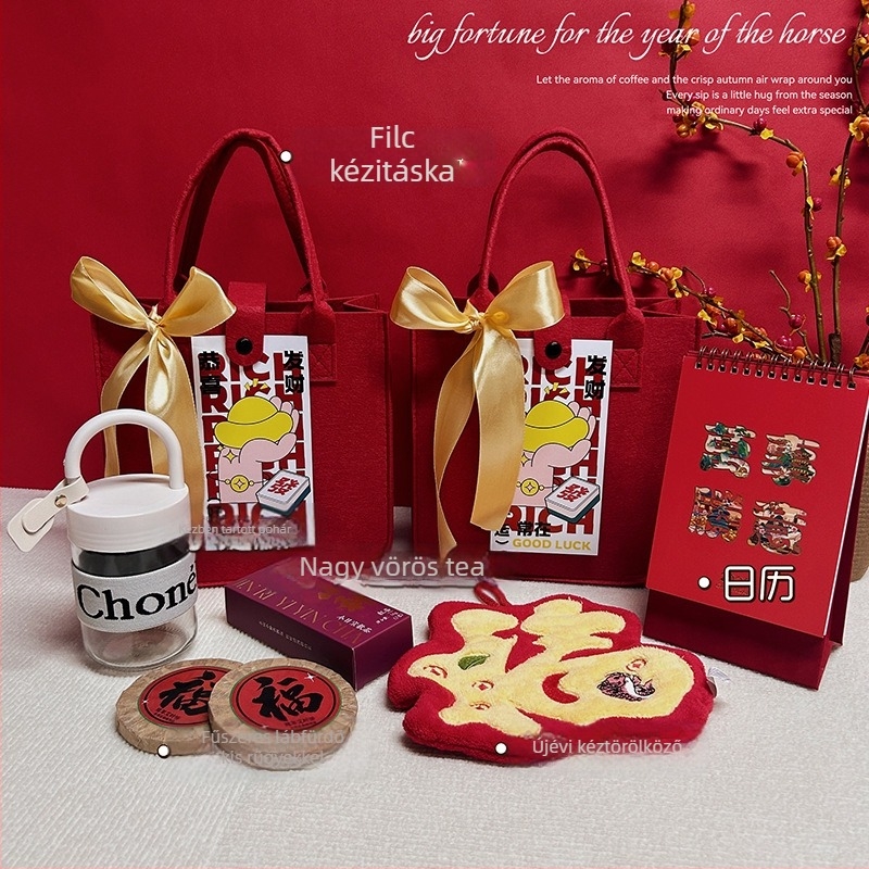 Filcből készült üzleti ajándék szett kínai stílusban, díszdobozban; céges, promóciós és reklám ajándékokhoz.