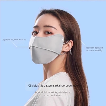 Légáteresztő napvédő teljes arcos maszk nőknek, szemvédelemmel, Ice Silk akril rost 71–80%, koreai ihletésű, részben fedett dizájn