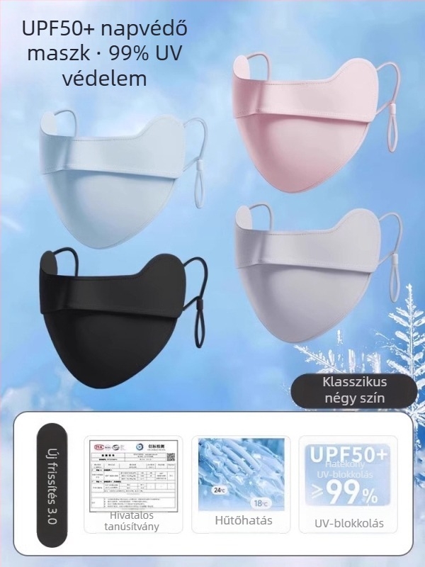 Légáteresztő napvédő teljes arcos maszk nőknek, szemvédelemmel, Ice Silk akril rost 71–80%, koreai ihletésű, részben fedett dizájn
