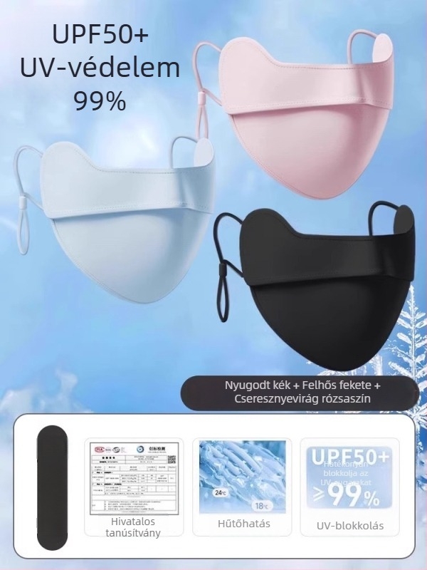 Légáteresztő napvédő teljes arcos maszk nőknek, szemvédelemmel, Ice Silk akril rost 71–80%, koreai ihletésű, részben fedett dizájn