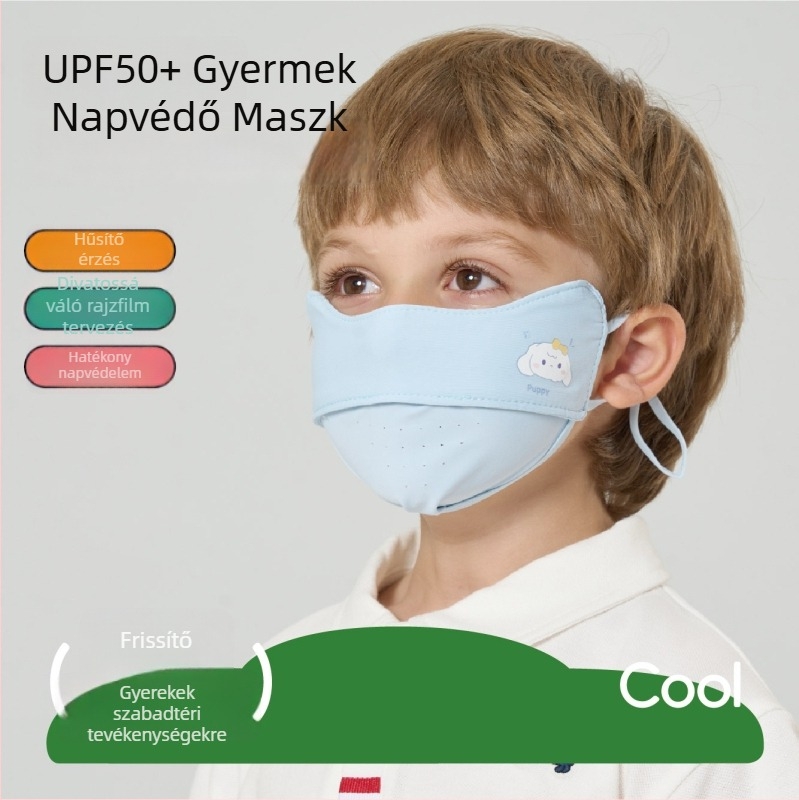 Gyerekeknek szóló nyári UV-védett légáteresztő arcmaszk, könnyű, nylon ice silk anyagból, 3–8 éveseknek
