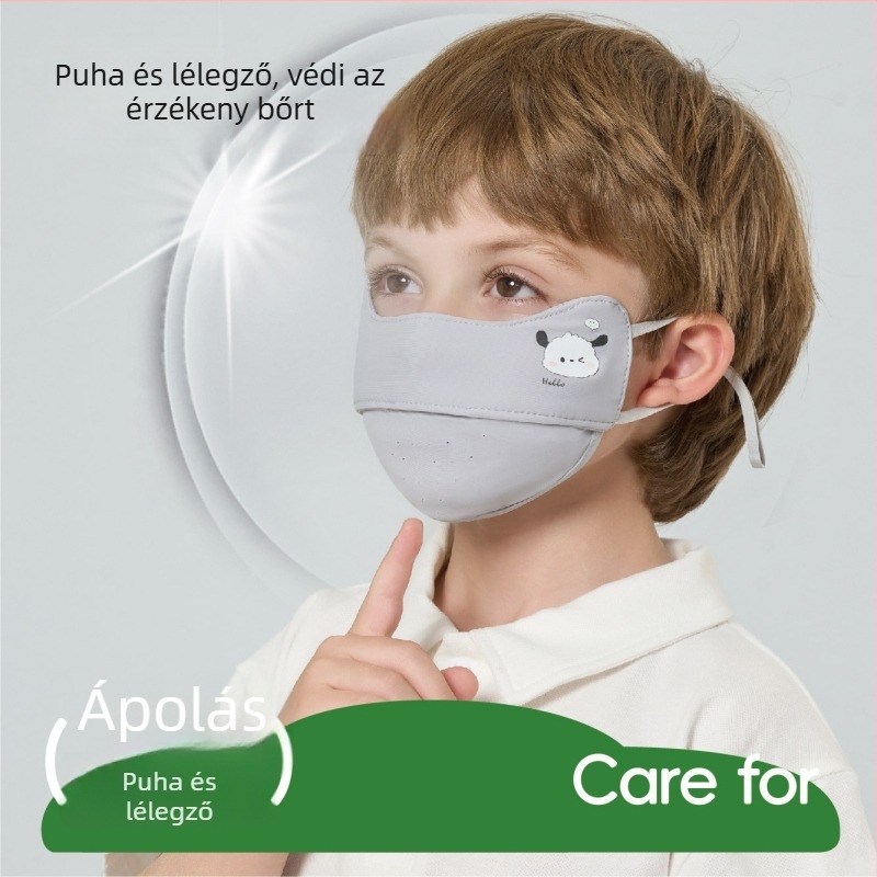 Gyerekeknek szóló nyári UV-védett légáteresztő arcmaszk, könnyű, nylon ice silk anyagból, 3–8 éveseknek