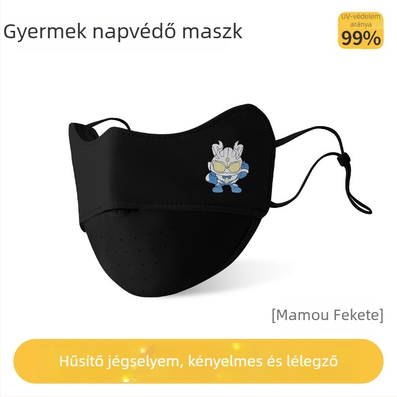Gyerekeknek szóló nyári UV-védett légáteresztő arcmaszk, könnyű, nylon ice silk anyagból, 3–8 éveseknek