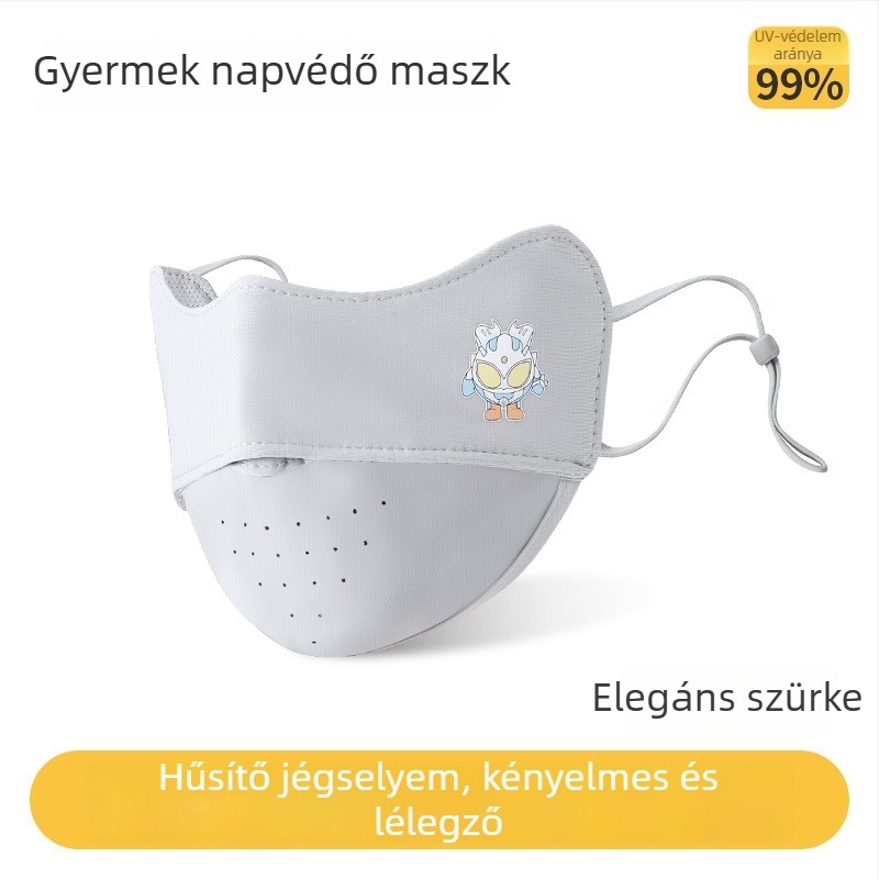 Gyerekeknek szóló nyári UV-védett légáteresztő arcmaszk, könnyű, nylon ice silk anyagból, 3–8 éveseknek