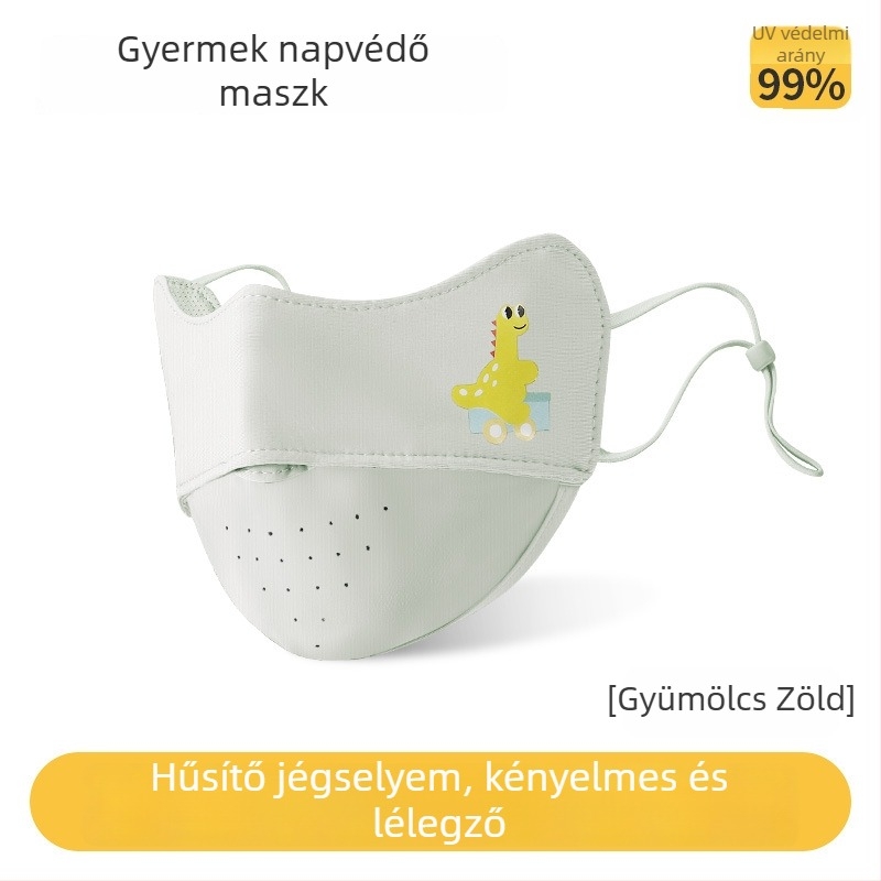 Gyerekeknek szóló nyári UV-védett légáteresztő arcmaszk, könnyű, nylon ice silk anyagból, 3–8 éveseknek