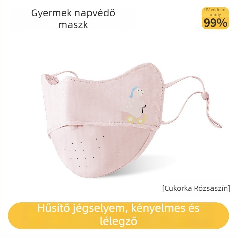 Gyerekeknek szóló nyári UV-védett légáteresztő arcmaszk, könnyű, nylon ice silk anyagból, 3–8 éveseknek