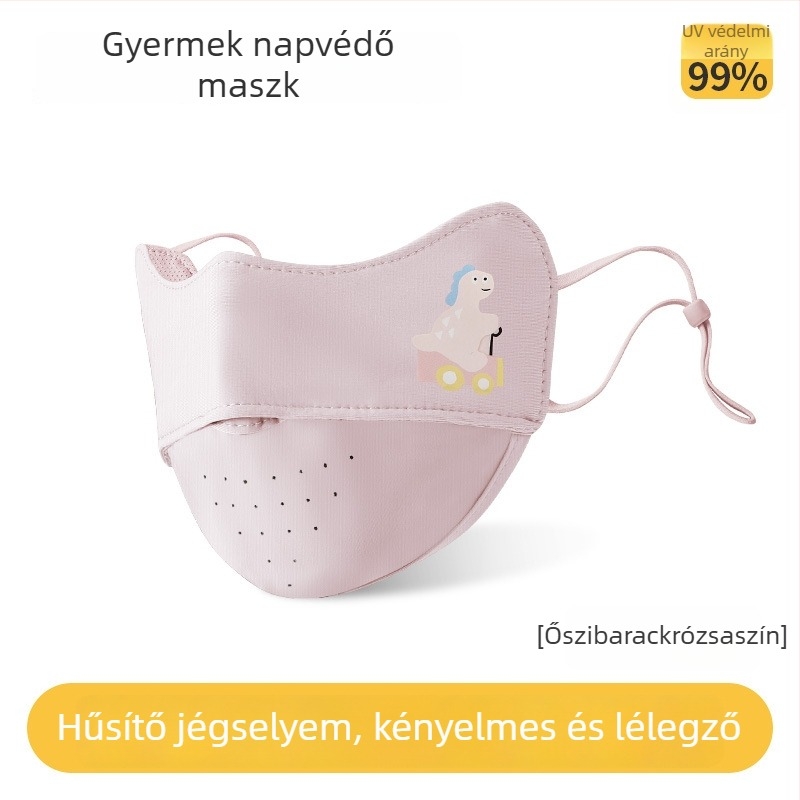 Gyerekeknek szóló nyári UV-védett légáteresztő arcmaszk, könnyű, nylon ice silk anyagból, 3–8 éveseknek