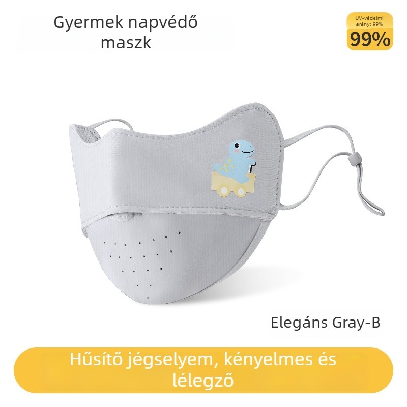 Gyerekeknek szóló nyári UV-védett légáteresztő arcmaszk, könnyű, nylon ice silk anyagból, 3–8 éveseknek