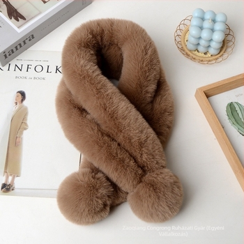 Női dupla cső sál műnyúlszőrrel - kézzel készült, üreges dizájn, meleg téli kiegészítő