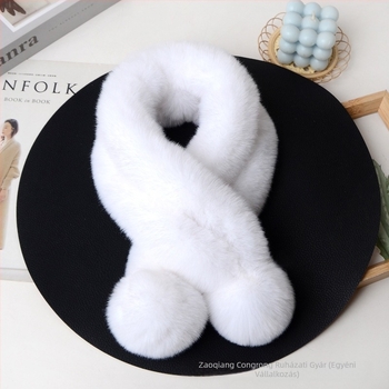 Női dupla cső sál műnyúlszőrrel - kézzel készült, üreges dizájn, meleg téli kiegészítő