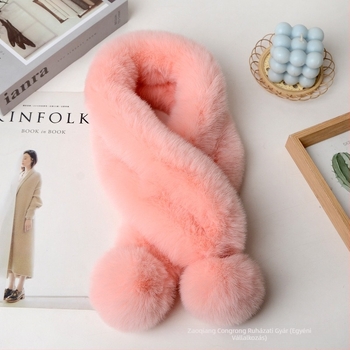 Női dupla cső sál műnyúlszőrrel - kézzel készült, üreges dizájn, meleg téli kiegészítő