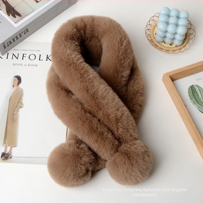 Női dupla cső sál műnyúlszőrrel - kézzel készült, üreges dizájn, meleg téli kiegészítő