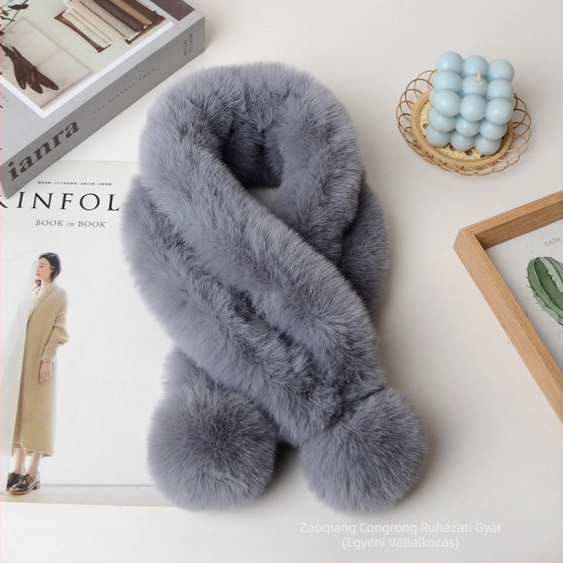 Női dupla cső sál műnyúlszőrrel - kézzel készült, üreges dizájn, meleg téli kiegészítő